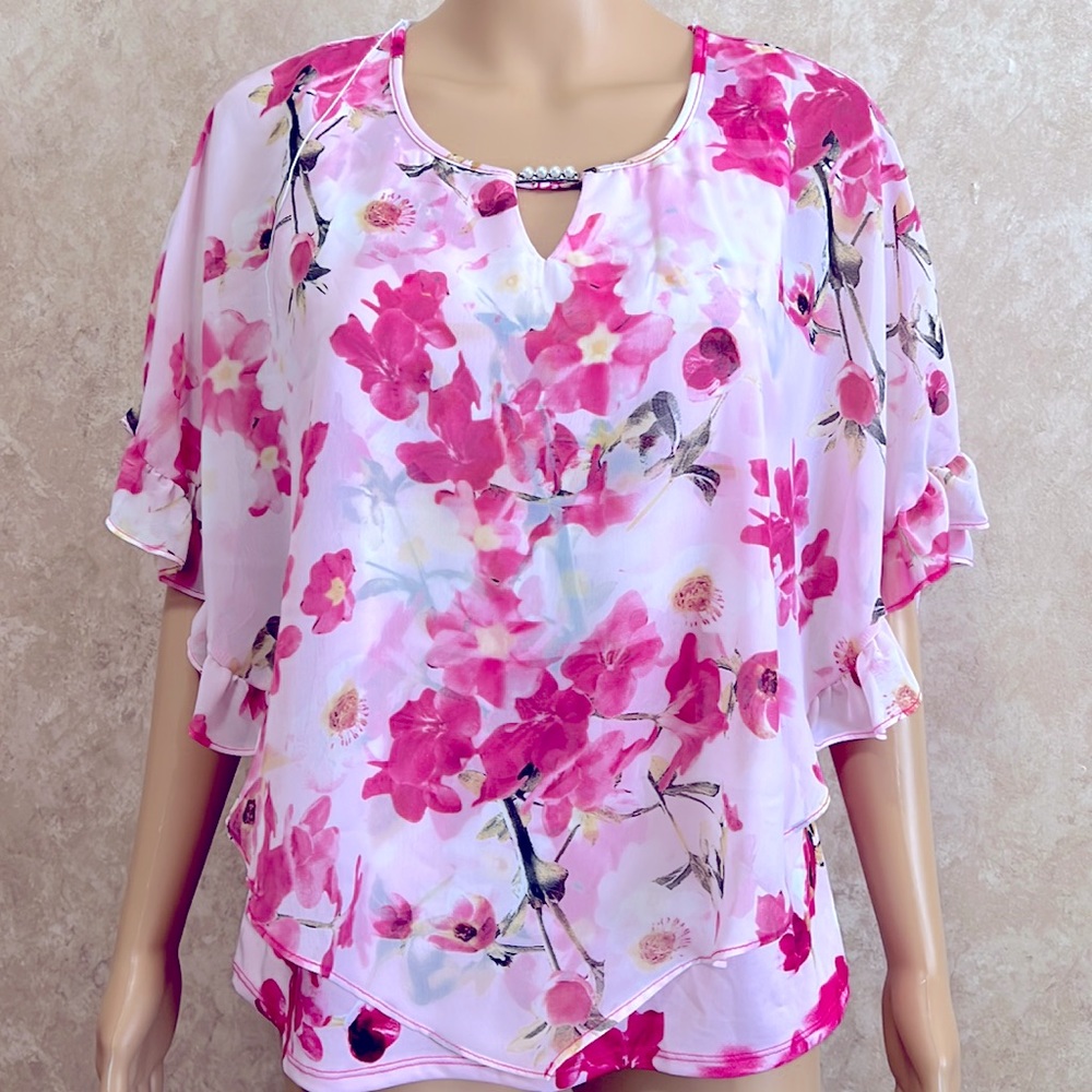 Studio works women’s floral top blouse spring summer top s PS